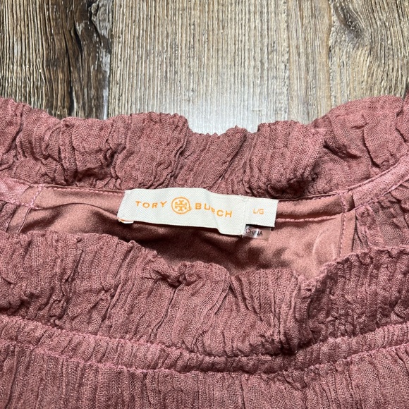 Tory Burch Ruffle Neck Crepe Linen Mauve Dress Size Large - Picture 5 of 8